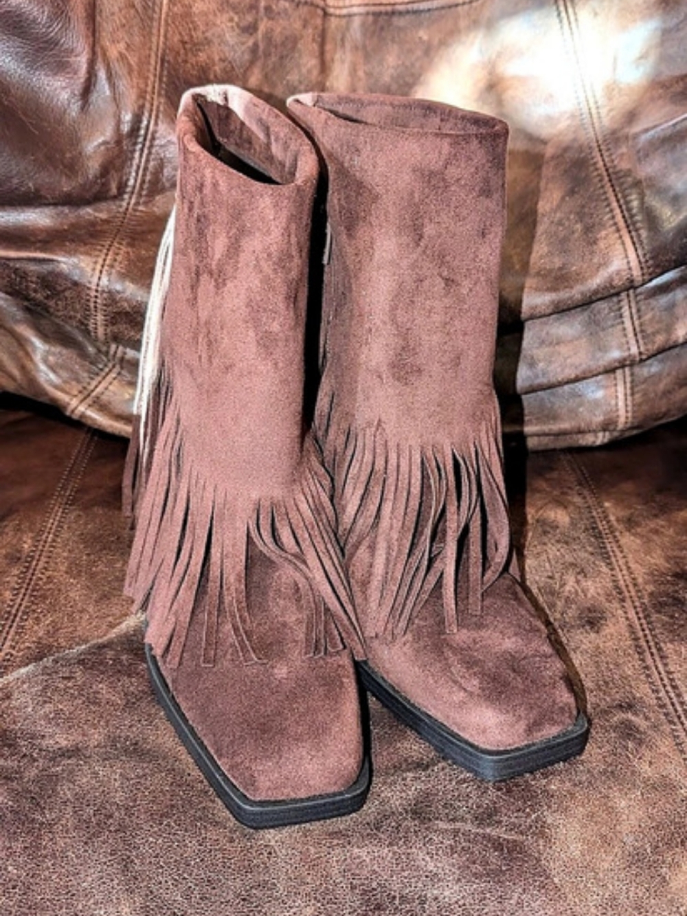 Fringe Western Boots in Brown